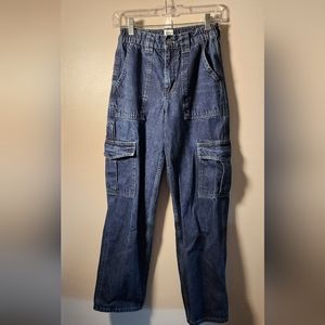BDG Skate High Rise Dark Wash Elastic Waist Cargo Wide Leg Jeans | Size 26